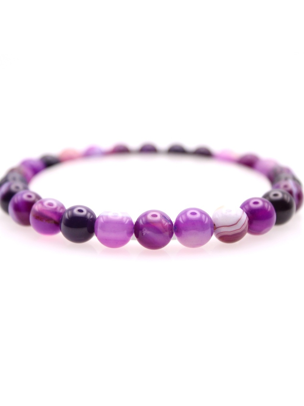 Purple Agate Beaded Stretch Bracelet - Women Jewelry